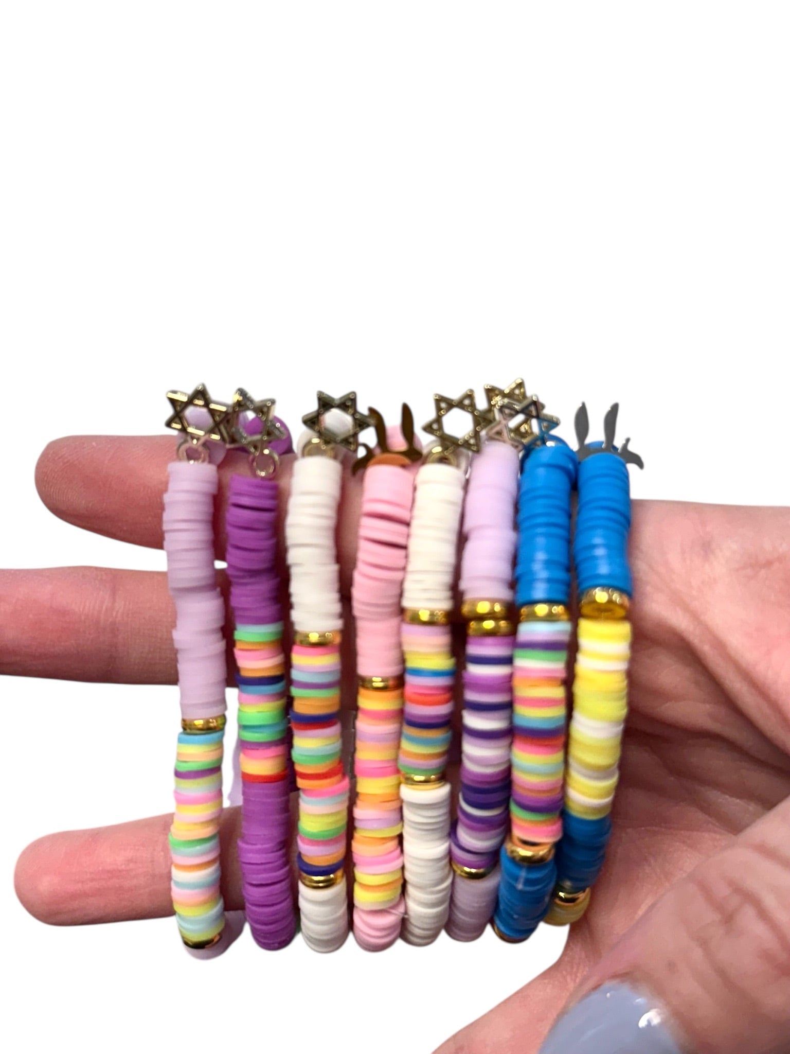 MULTICOLOURED BEADED BRACELETS WITH JUDAICA CHARMS